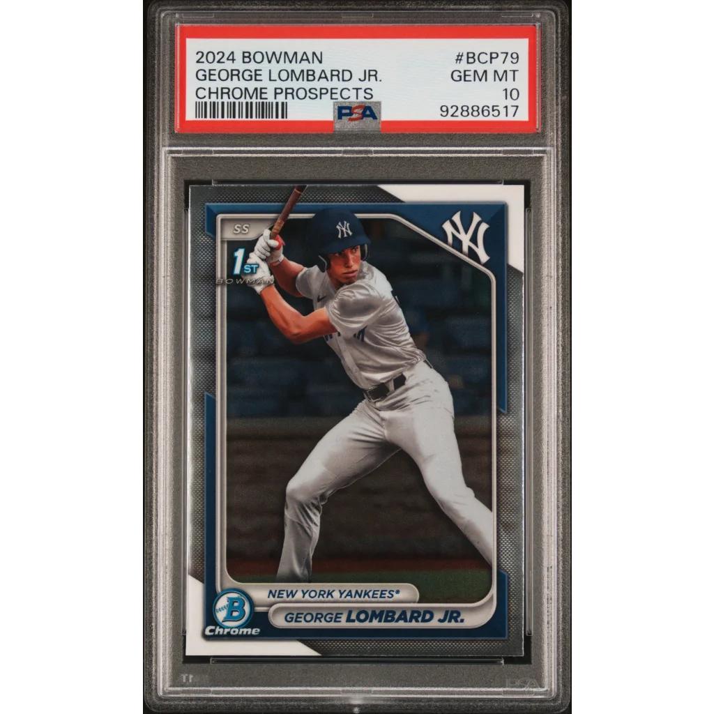 Graded 2024 Bowman Chrome George Lombard Jr baseball card in PSA case
