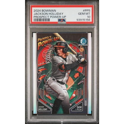 PSA Graded 2024 Bowman Jackson Holliday Prospect Power Up Card showing baseball card