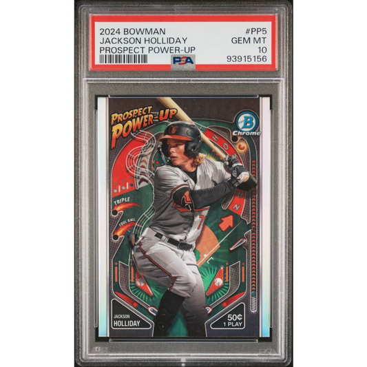 PSA Graded 2024 Bowman Jackson Holliday Prospect Power Up Card showing baseball card