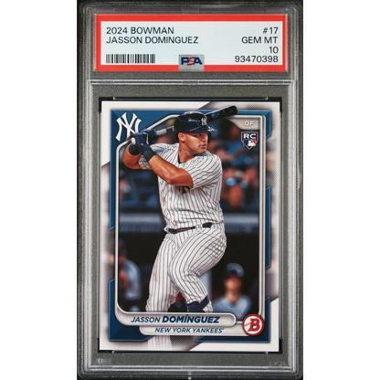 Graded 2024 Topps Bowman Jasson Dominguez #17 Rookie RC Baseball Card PSA 10 Gem Mint | Hall of Fame Sports Memorabilia | vintageantiquesgifts.com
