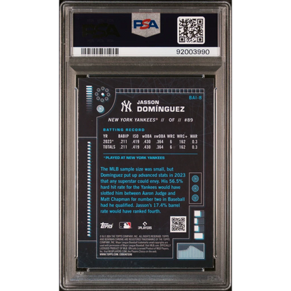 Graded 2024 Topps Bowman Jasson Dominguez #BAI8 AI Rookie RC Baseball Card PSA 10 Gem Mint | PSA 10 Gem Mint Graded Rookie Card | vintageantiquesgifts.com