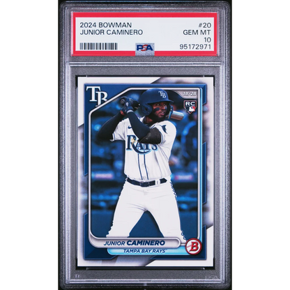 PSA 10 GEM MINT Junior Caminero 2024 Bowman Rookie Card baseball card