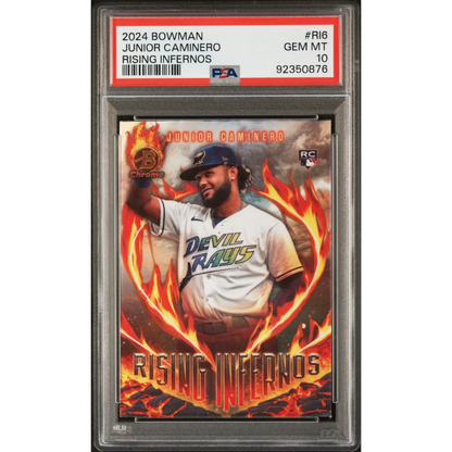 Graded PSA 10 Junior Caminero 2024 Bowman Rising Infernos rookie baseball card