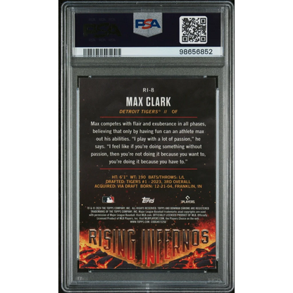 Graded 2024 Topps Bowman Max Clark #RI8 Rising Infernos Rookie RC Baseball Card PSA 10 Gem Mint | PSA 10 Gem Mint Graded Rookie Card | vintageantiquesgifts.com
