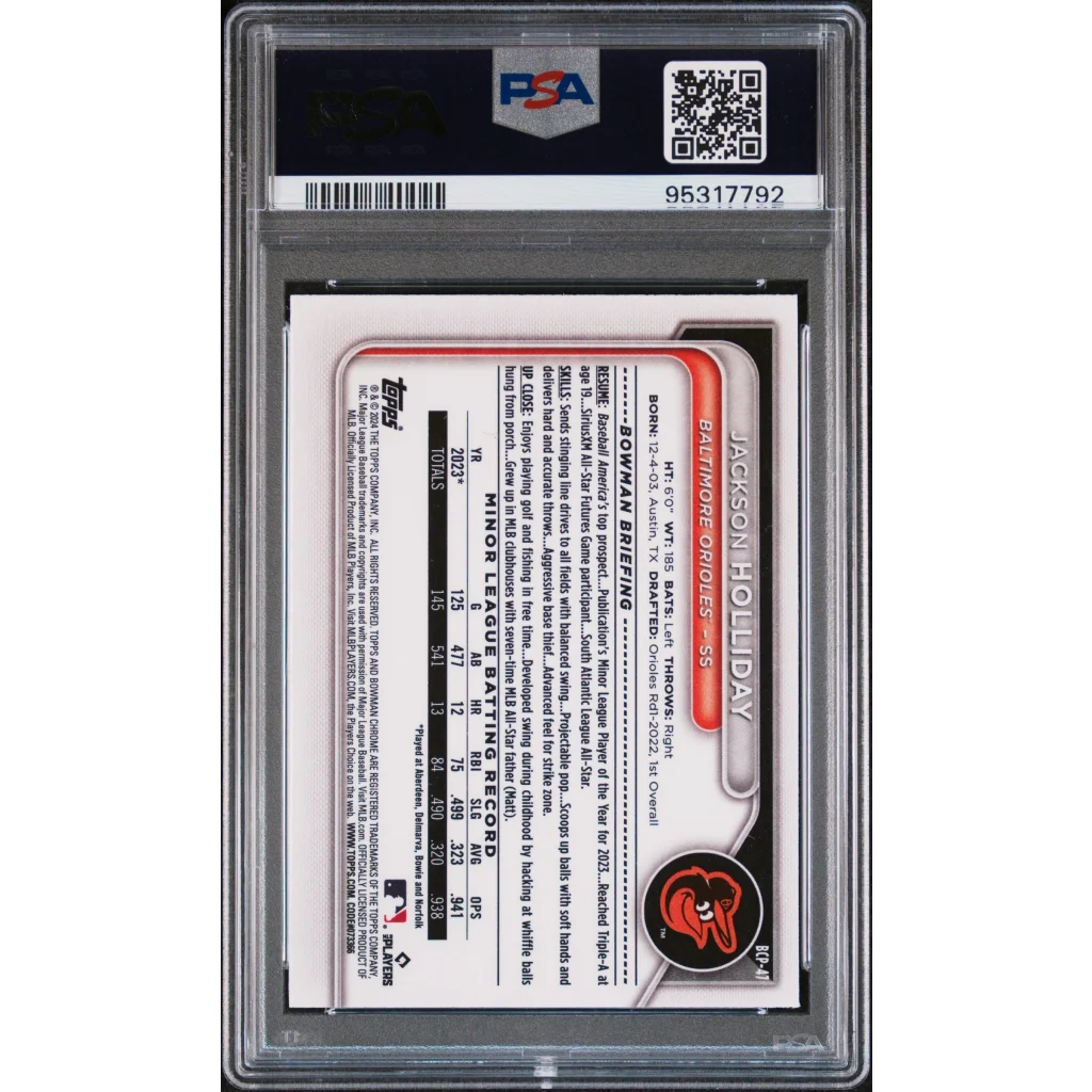 Jackson Holliday Bowman Chrome Prospects graded gem mint baseball trading card