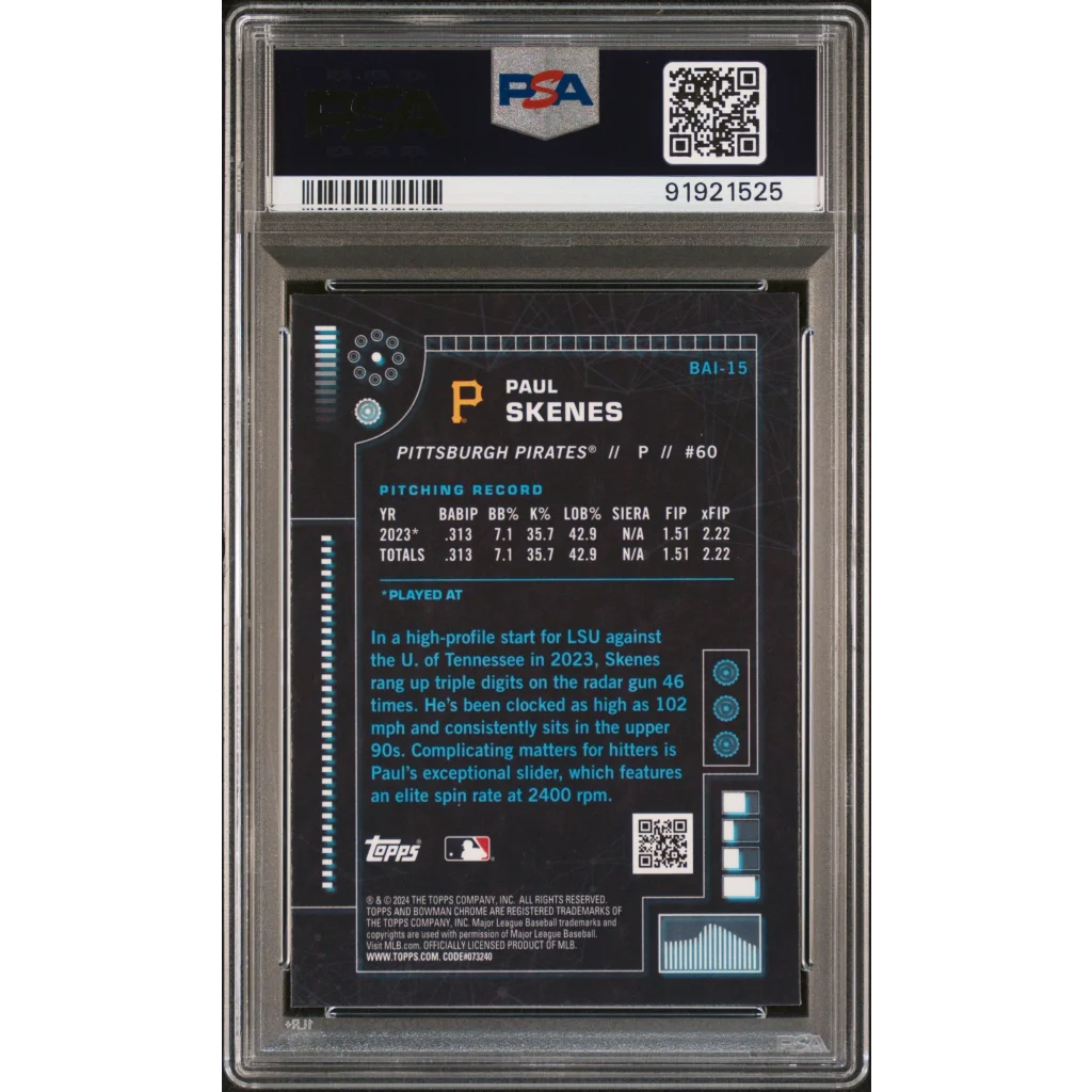 Graded Paul Skenes 2024 Bowman sports card PSA 10 Gem Mint topps bowman