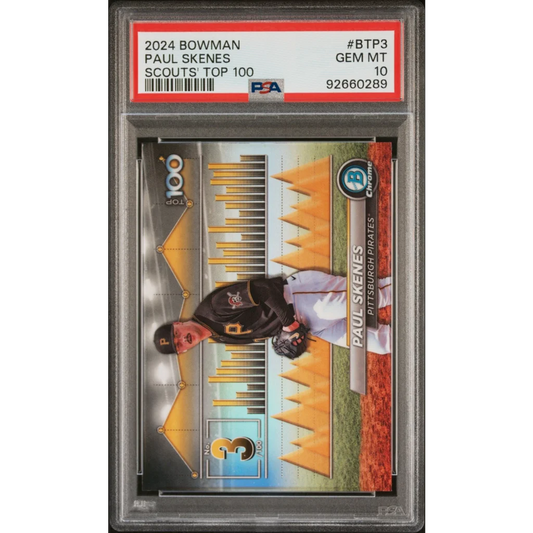 Graded 2024 Topps Bowman Paul Skenes #BTP3 Scouts Top 100 Rookie RC Baseball Card PSA 10 Gem Mint | Hall of Fame Sports Memorabilia | vintageantiquesgifts.com