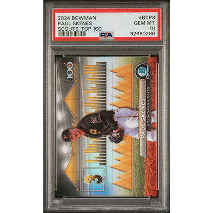 Graded 2024 Bowman Paul Skenes baseball card by Professional Sports Authenticator for sports fans