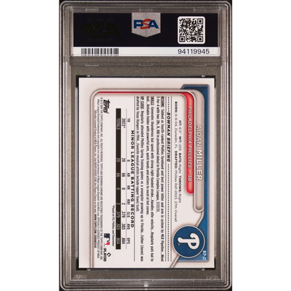 Graded 2024 Topps Bowman Sapphire Aidan Miller #BCP27 Chrome Prospects Rookie RC Baseball Card PSA 10 Gem Mint | PSA 10 Gem Mint Graded Rookie Card | vintageantiquesgifts.com