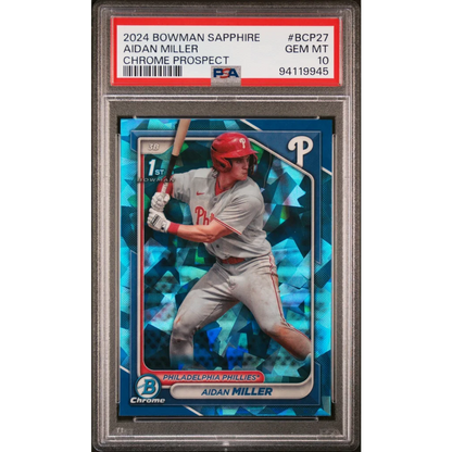 Graded 2024 Topps Bowman Sapphire Aidan Miller #BCP27 Chrome Prospects Rookie RC Baseball Card PSA 10 Gem Mint | Hall of Fame Sports Memorabilia | vintageantiquesgifts.com
