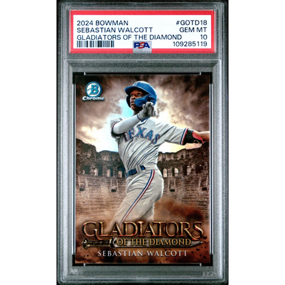 PSA graded Sebastian Walcott 2024 Bowman baseball card from Gladiators of the Diamond set