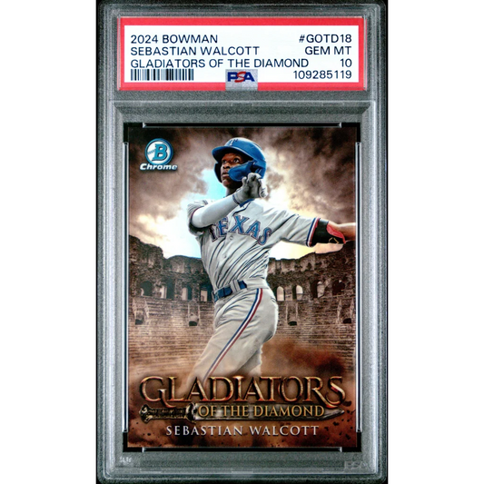 PSA graded Sebastian Walcott 2024 Bowman baseball card from Gladiators of the Diamond set
