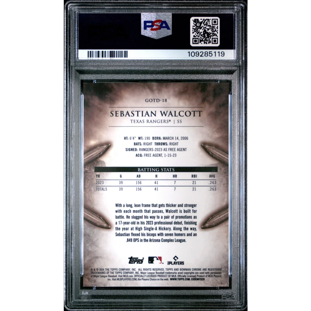 Graded 2024 Topps Bowman Sebastian Walcott #GOTD18 Gladiators of the Diamond Rookie RC Baseball Card PSA 10 Gem Mint | PSA 10 Gem Mint Graded Rookie Card | vintageantiquesgifts.com