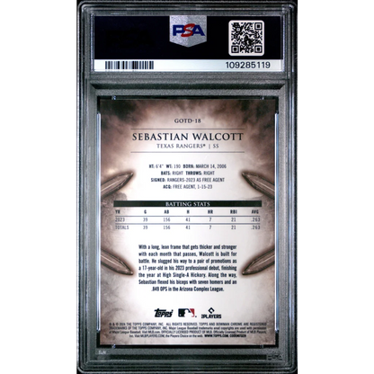 Graded 2024 Topps Bowman Sebastian Walcott #GOTD18 Gladiators of the Diamond Rookie RC Baseball Card PSA 10 Gem Mint | PSA 10 Gem Mint Graded Rookie Card | vintageantiquesgifts.com
