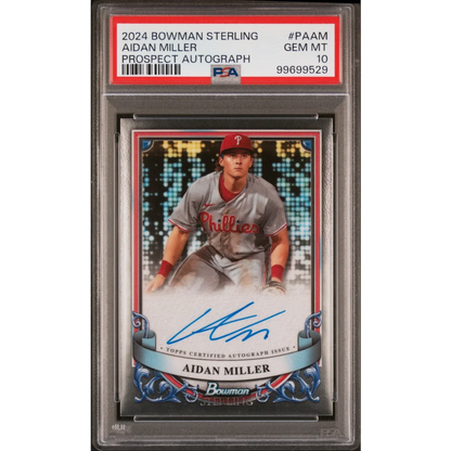 PSA graded 2024 Bowman Sterling Aidan Miller baseball card with prospect autograph