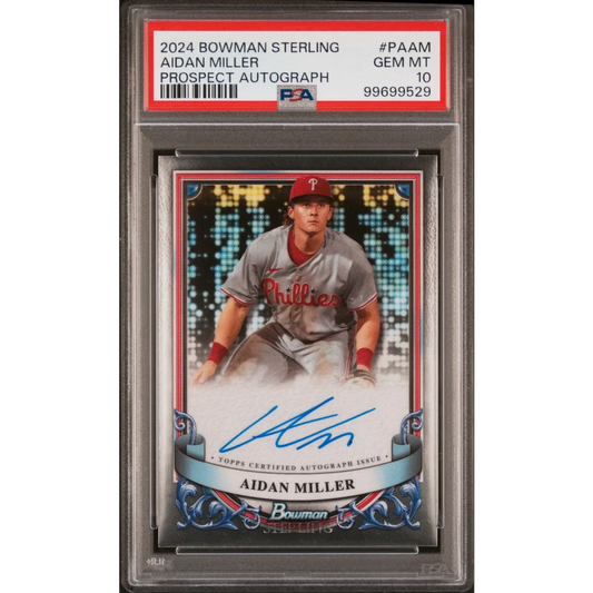 PSA graded 2024 Bowman Sterling Aidan Miller baseball card with prospect autograph