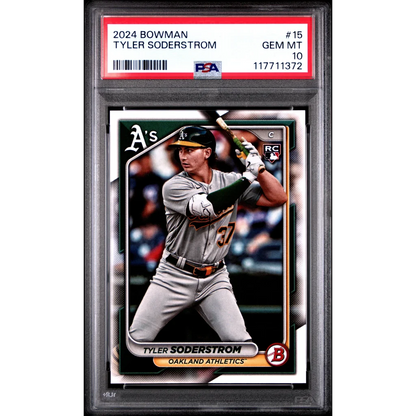 Graded 2024 Topps Bowman Tyler Soderstrom #15 Rookie RC Baseball Card PSA 10 Gem Mint | Hall of Fame Sports Memorabilia | vintageantiquesgifts.com