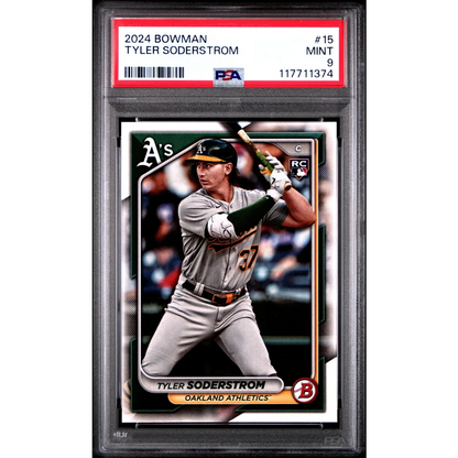 Graded 2024 Topps Bowman Tyler Soderstrom #15 Rookie RC Baseball Card PSA 9 Mint | Hall of Fame Sports Memorabilia | vintageantiquesgifts.com