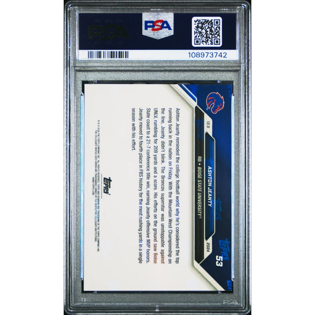 Graded 2024 Topps Bowman U Now Ashton Jeanty #53 Purple /25 Rookie RC Football Card PSA 10 Gem Mint | PSA 10 Gem Mint Graded Rookie Card | vintageantiquesgifts.com