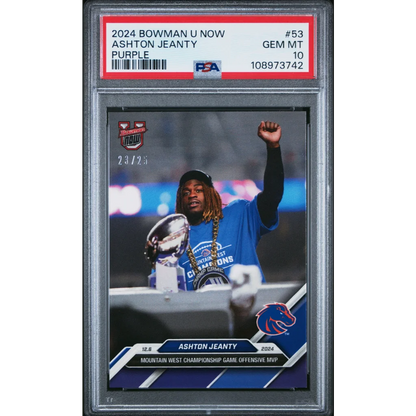 PSA Gem Mint Ashton Jeanty Card Bowman Purple Rookie, Topps Bowman sports card image