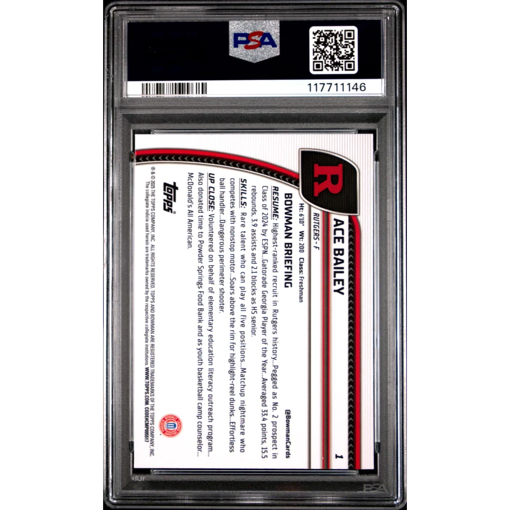 Graded 2024 Topps Bowman U Chrome Ace Bailey #1 Rookie RC Basketball Card PSA 10 Gem Mint | PSA 10 Gem Mint Graded Rookie Card | vintageantiquesgifts.com