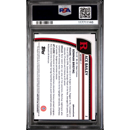 Graded 2024 Topps Bowman U Chrome Ace Bailey #1 Rookie RC Basketball Card PSA 10 Gem Mint | PSA 10 Gem Mint Graded Rookie Card | vintageantiquesgifts.com
