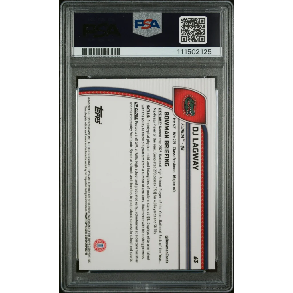 Graded 2024 Topps Bowman U Chrome DJ Lagway #63 Pink Lava Rookie RC Football Card PSA 10 Gem Mint | PSA 10 Gem Mint Graded Rookie Card | vintageantiquesgifts.com