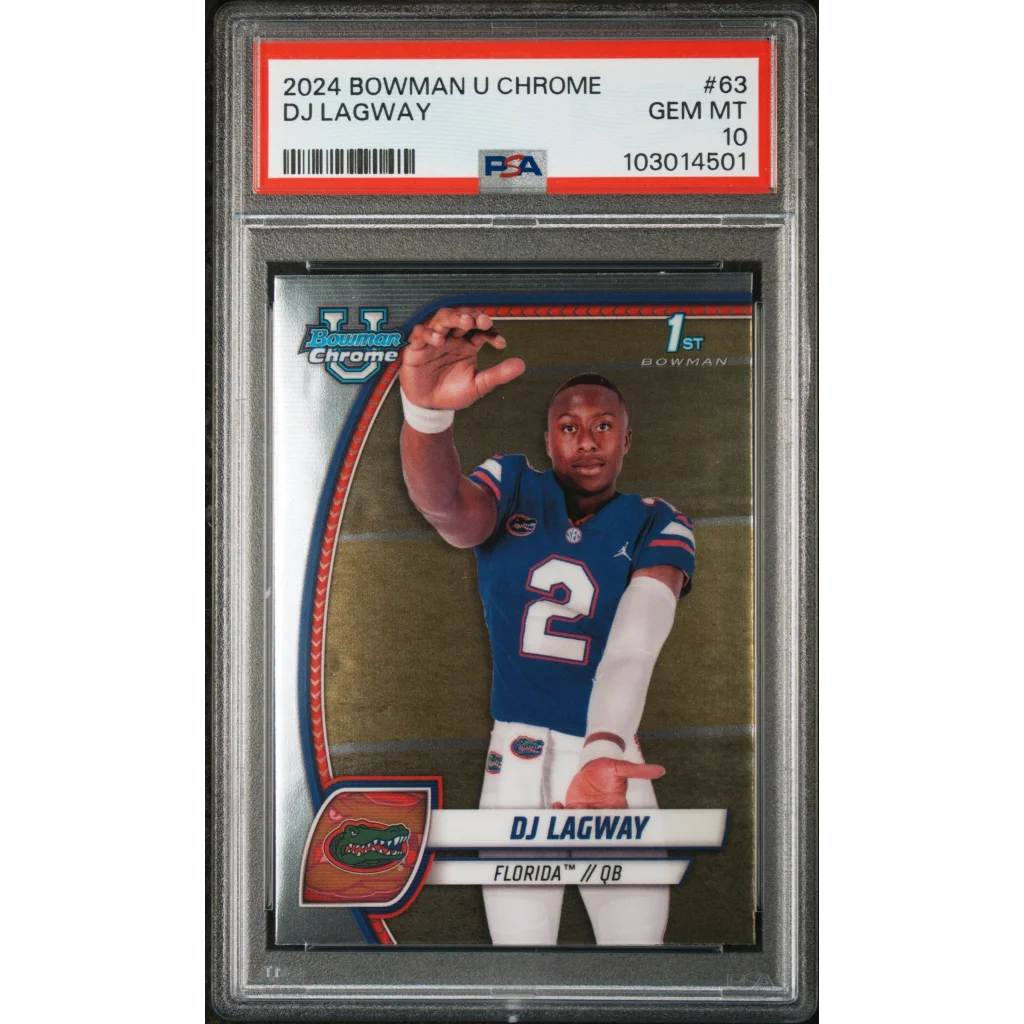 Graded 2024 Topps Bowman U Chrome DJ Lagway #63 Rookie RC Football Card PSA 10 Gem Mint | Hall of Fame Sports Memorabilia | vintageantiquesgifts.com