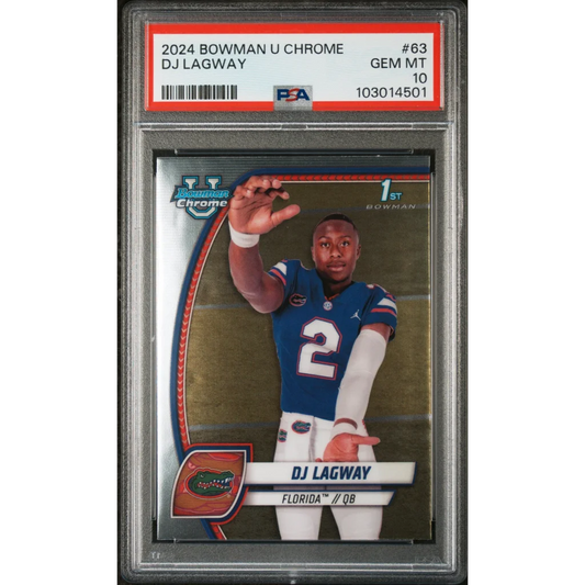 Graded 2024 Topps Bowman U Chrome DJ Lagway #63 Rookie RC Football Card PSA 10 Gem Mint | Hall of Fame Sports Memorabilia | vintageantiquesgifts.com