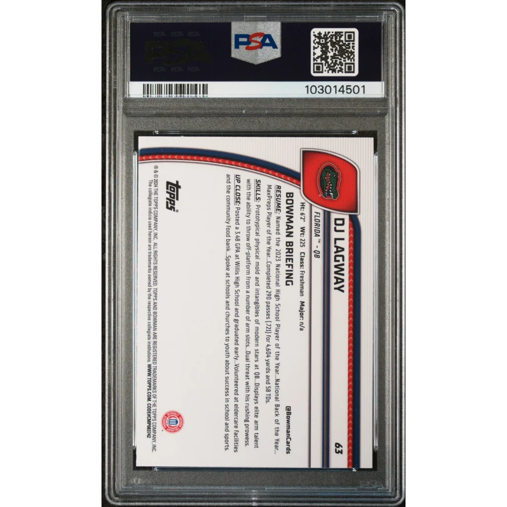 Graded 2024 Topps Bowman U Chrome DJ Lagway #63 Rookie RC Football Card PSA 10 Gem Mint | PSA 10 Gem Mint Graded Rookie Card | vintageantiquesgifts.com