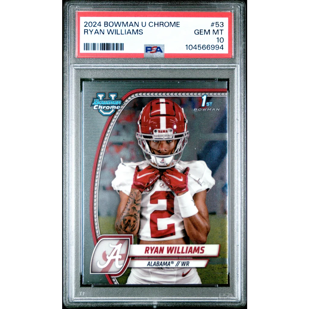 Graded 2024 Topps Bowman U Chrome University Ryan Williams #53 Rookie RC Football Card PSA 10 Gem Mint | Hall of Fame Sports Memorabilia | vintageantiquesgifts.com