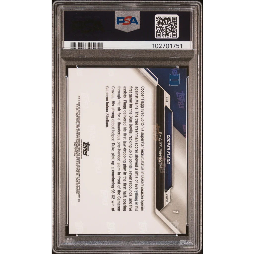 PSA 9 Graded 2024 Topps Bowman Cooper Flagg Duke Rookie RC Card in Slab