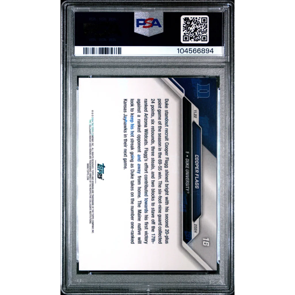 Graded 2024 Topps Bowman U Now Cooper Flagg #16 Top Recruit Shines in 1st Career Ranked Win Rookie RC Basketball Card PSA 10 Gem Mint | PSA 10 Gem Mint Graded Rookie Card | vintageantiquesgifts.com