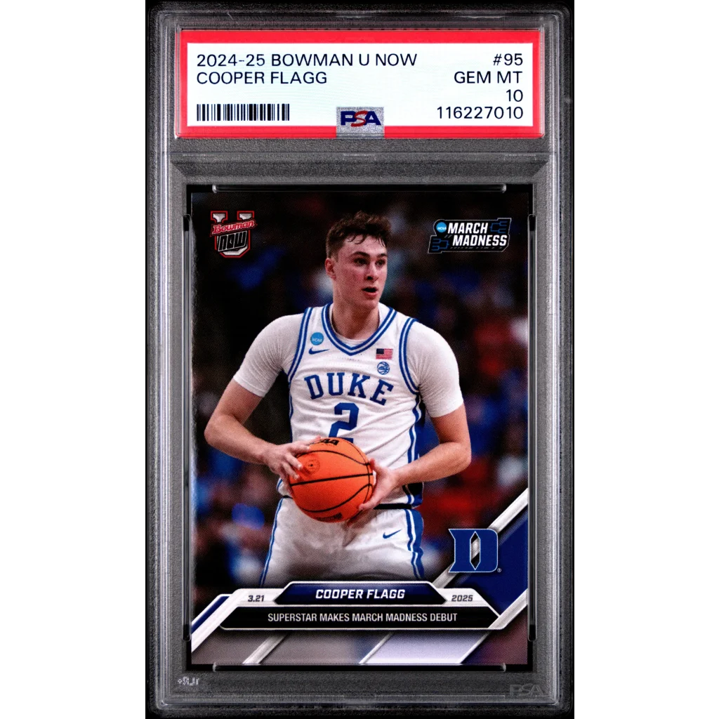 Graded 2024 Topps Bowman U Now Cooper Flagg #95 Superstar Makes March Madness Debut Rookie RC Basketball Card PSA 10 Gem Mint | Hall of Fame Sports Memorabilia | vintageantiquesgifts.com