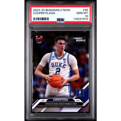 Graded 2024 Topps Bowman U Now Cooper Flagg #95 Superstar Makes March Madness Debut Rookie RC Basketball Card PSA 10 Gem Mint | Hall of Fame Sports Memorabilia | vintageantiquesgifts.com
