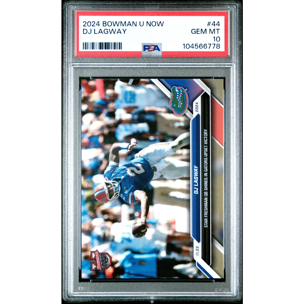 PSA graded 2024 Bowman U Now DJ Lagway football card in Treasure product display