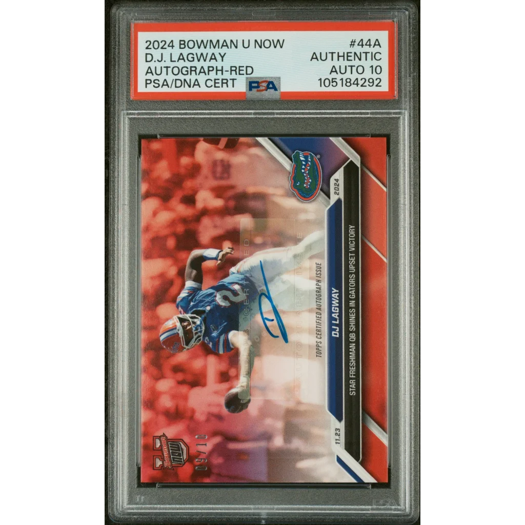 Graded 2024 Topps Bowman U Now DJ Lagway #44A Red Auto /10 PSA 10