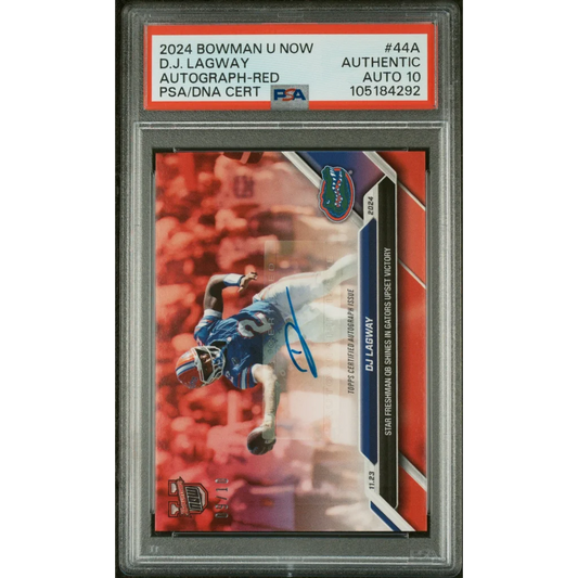 Graded 2024 Topps Bowman U Now DJ Lagway #44A Red Auto /10 PSA 10