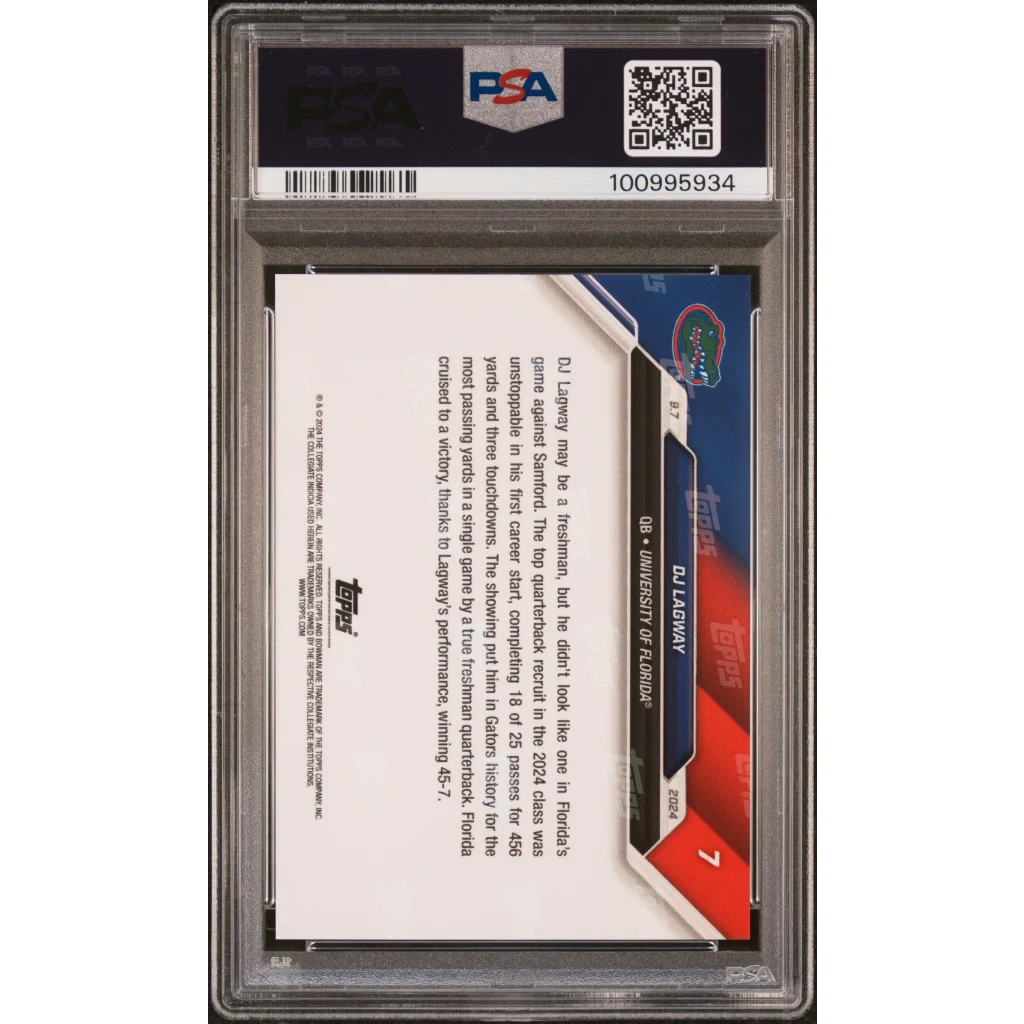 PSA Graded 2024 Bowman DJ Lagway Florida Gators football card showing a graded football trading card