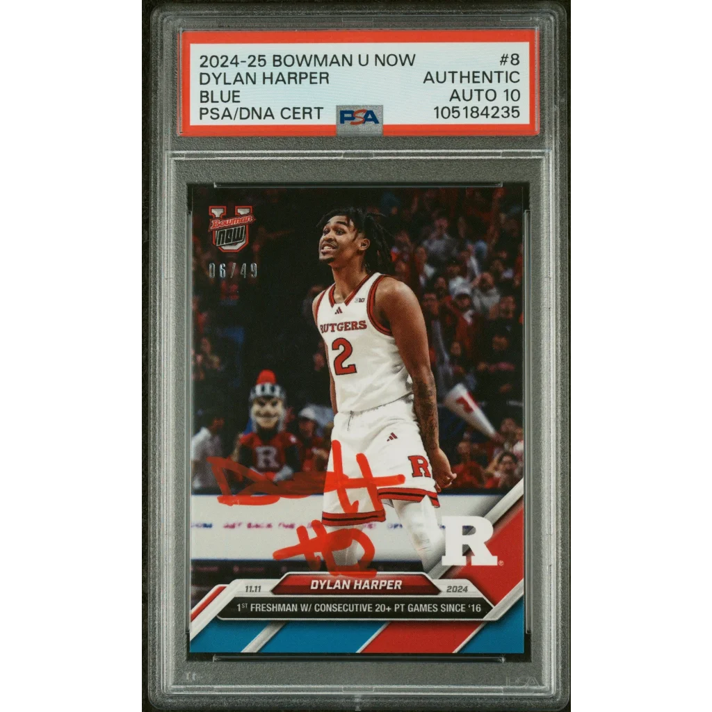 Graded 2024-25 Bowman U Dylan Harper Blue Auto Rookie Card PSA 10 perfect condition