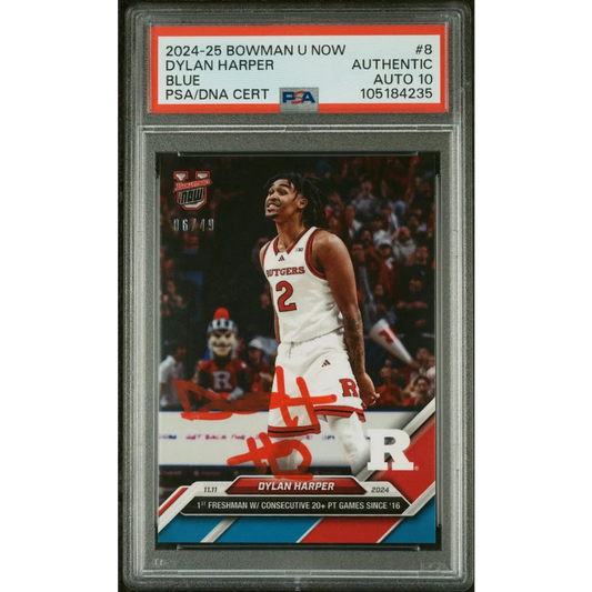 Graded 2024-25 Bowman U Dylan Harper Blue Auto Rookie Card PSA 10 perfect condition