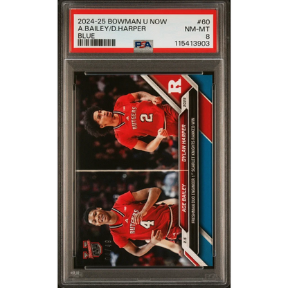 Graded 2024 Topps Bowman U Now Dylan Harper/Ace Bailey #60 Blue /49 Rookie RC Basketball Card PSA 8 Near Mint