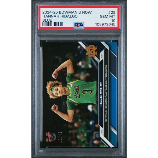 GEM MT 10 Hannah Hidalgo Bowman U Now Blue Baseball Card numbered 29, professionally graded