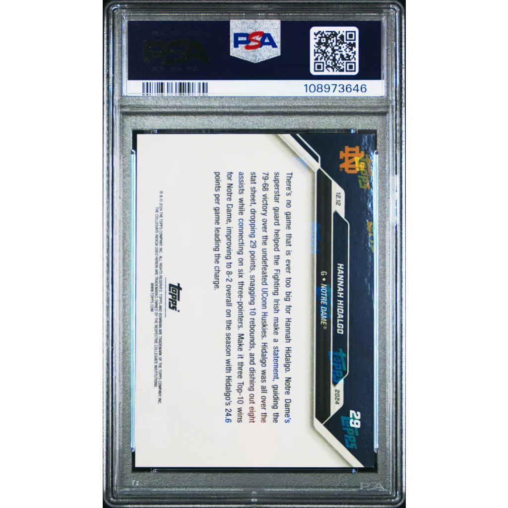 PSA graded Hannah Hidalgo purple basketball card by professional sports authenticator