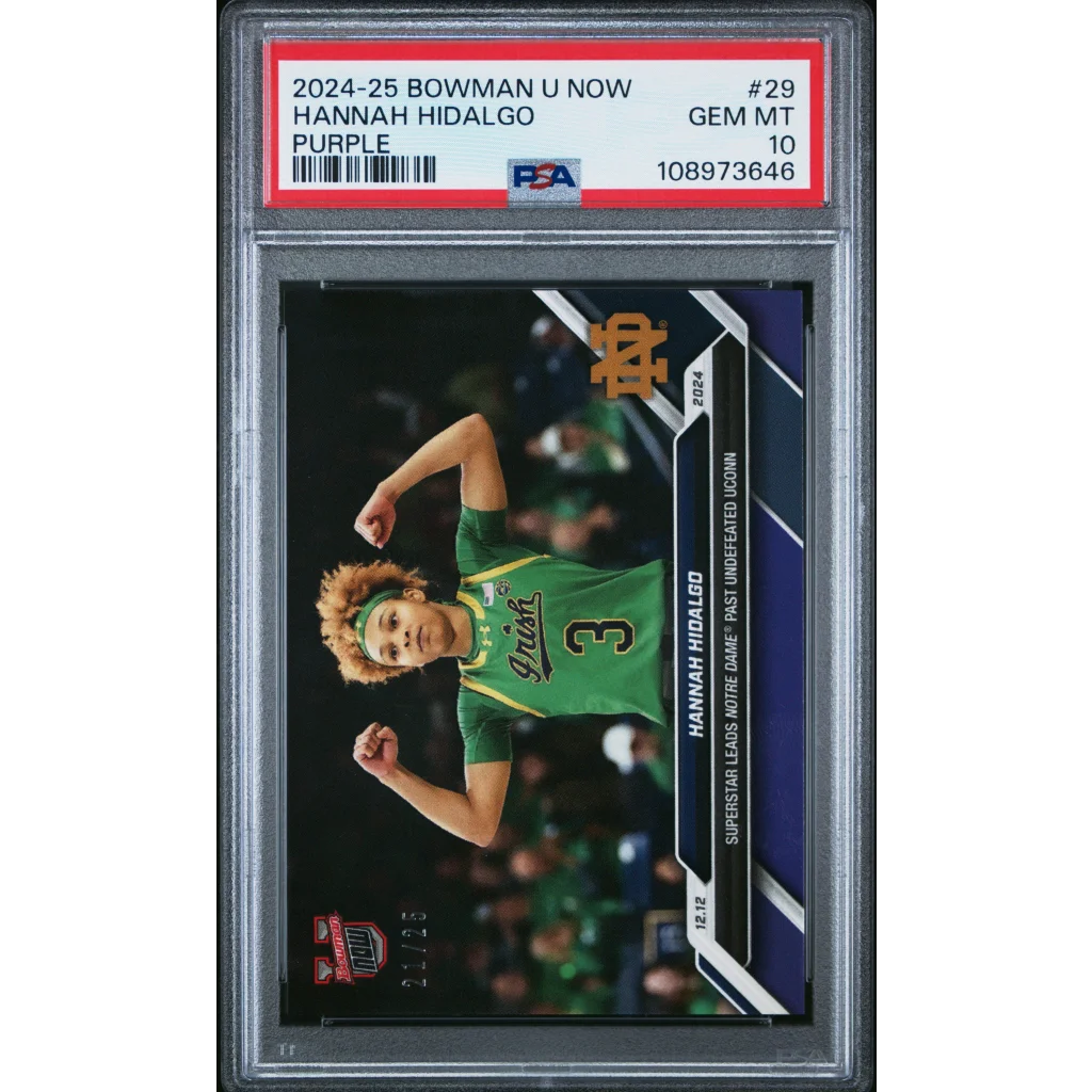 Graded 2024 Topps Bowman U Now Hannah Hidalgo #29 Purple /25 Rookie RC Basketball Card PSA 10 Gem Mint | Hall of Fame Sports Memorabilia | vintageantiquesgifts.com