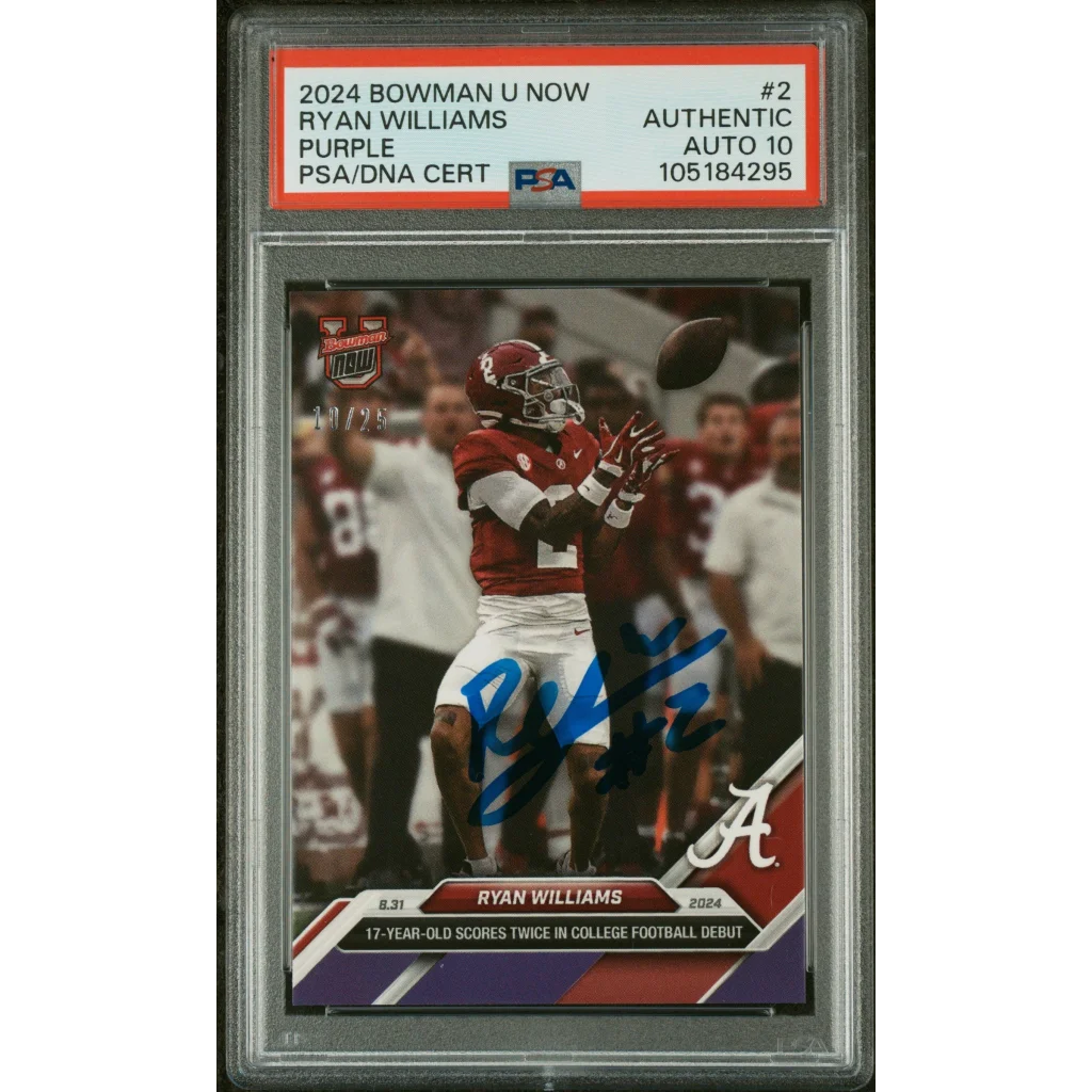 Graded 2024 Topps Bowman U Now Ryan Williams #2 Purple /25 RC PSA 10 Auto