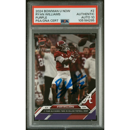 PSA 10 Ryan Williams Purple Auto 2024 Bowman U Now football card image