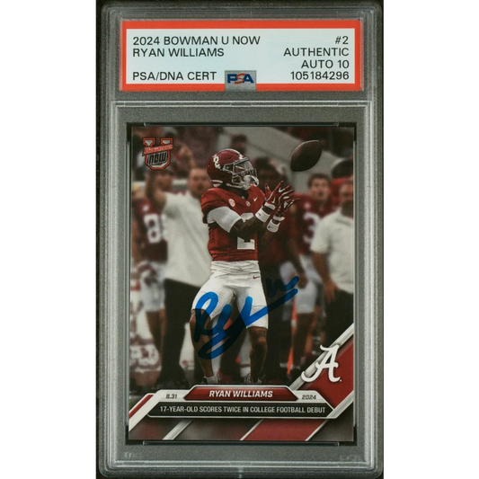 PSA graded 2024 Bowman Ryan Williams autographed football card on display