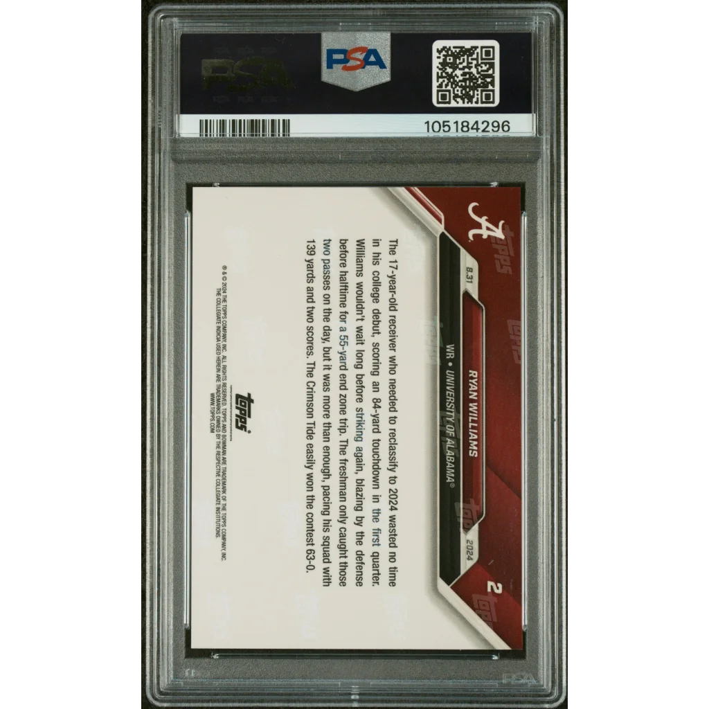 Graded PSA 10 Ryan Williams 2024 Topps Bowman U Now Rookie RC Auto Card