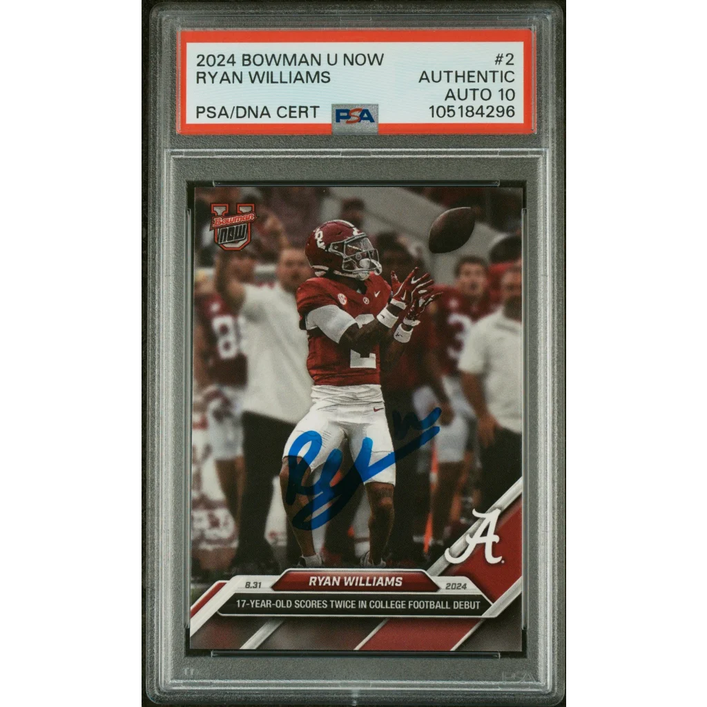 Graded PSA 10 2024 Bowman U Now Ryan Williams #2 Rookie Auto Alabama Card